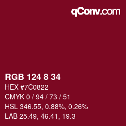 Color code: RGB 124 8 34 | qconv.com