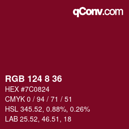 Color code: RGB 124 8 36 | qconv.com
