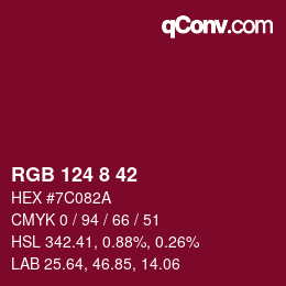 カラーコード: RGB 124 8 42 | qconv.com
