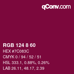 カラーコード: RGB 124 8 60 | qconv.com
