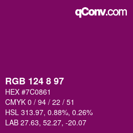 カラーコード: RGB 124 8 97 | qconv.com