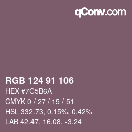 Color code: RGB 124 91 106 | qconv.com