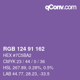 Color code: RGB 124 91 162 | qconv.com
