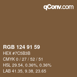 Color code: RGB 124 91 59 | qconv.com