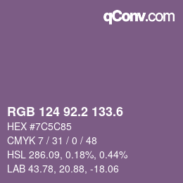 カラーコード: RGB 124 92.2 133.6 | qconv.com
