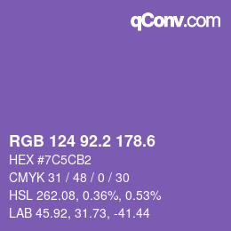 カラーコード: RGB 124 92.2 178.6 | qconv.com