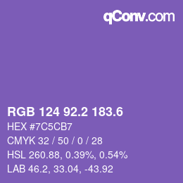 カラーコード: RGB 124 92.2 183.6 | qconv.com