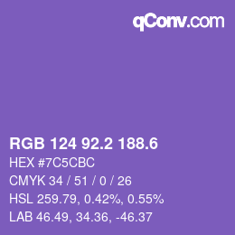 カラーコード: RGB 124 92.2 188.6 | qconv.com