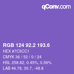 カラーコード: RGB 124 92.2 193.6 | qconv.com