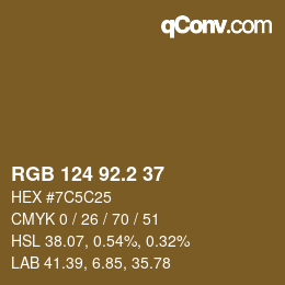 カラーコード: RGB 124 92.2 37 | qconv.com