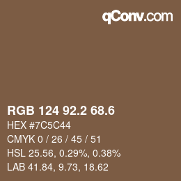 カラーコード: RGB 124 92.2 68.6 | qconv.com