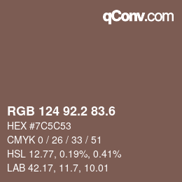 カラーコード: RGB 124 92.2 83.6 | qconv.com