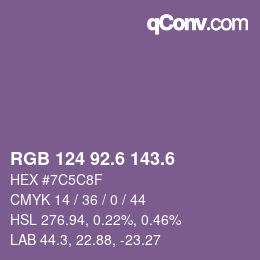 カラーコード: RGB 124 92.6 143.6 | qconv.com