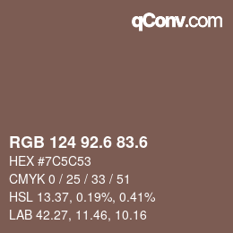 カラーコード: RGB 124 92.6 83.6 | qconv.com
