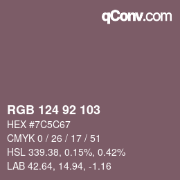 颜色代码: RGB 124 92 103 | qconv.com