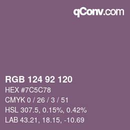 颜色代码: RGB 124 92 120 | qconv.com