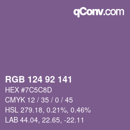 Color code: RGB 124 92 141 | qconv.com