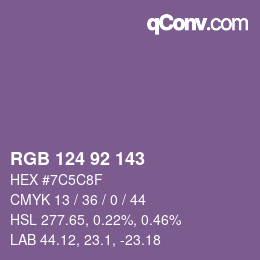 カラーコード: RGB 124 92 143 | qconv.com