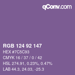 颜色代码: RGB 124 92 147 | qconv.com