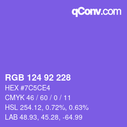 カラーコード: RGB 124 92 228 | qconv.com