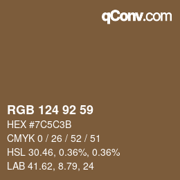 颜色代码: RGB 124 92 59 | qconv.com