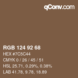 カラーコード: RGB 124 92 68 | qconv.com