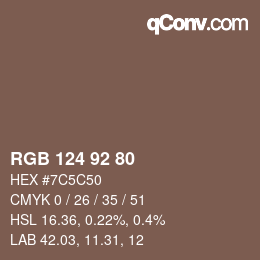颜色代码: RGB 124 92 80 | qconv.com