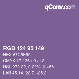 Código de color: RGB 124 95 149 | qconv.com