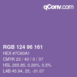 颜色代码: RGB 124 96 161 | qconv.com
