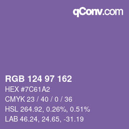 Color code: RGB 124 97 162 | qconv.com