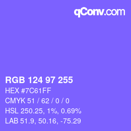 Color code: RGB 124 97 255 | qconv.com