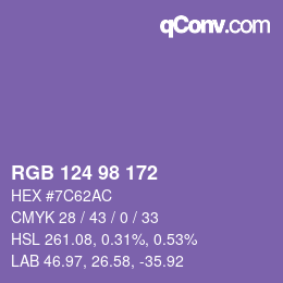 颜色代码: RGB 124 98 172 | qconv.com