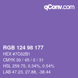 颜色代码: RGB 124 98 177 | qconv.com