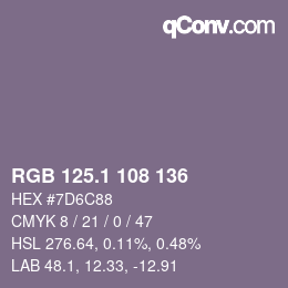 カラーコード: RGB 125.1 108 136 | qconv.com