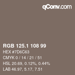 カラーコード: RGB 125.1 108 99 | qconv.com