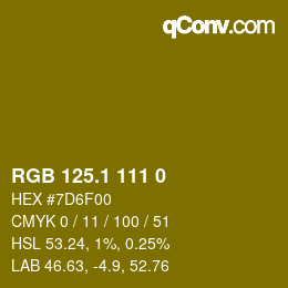 カラーコード: RGB 125.1 111 0 | qconv.com
