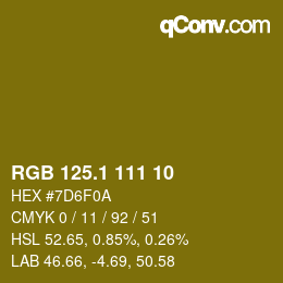 カラーコード: RGB 125.1 111 10 | qconv.com
