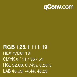 カラーコード: RGB 125.1 111 19 | qconv.com