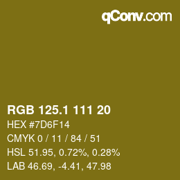 カラーコード: RGB 125.1 111 20 | qconv.com
