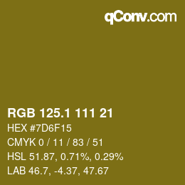 カラーコード: RGB 125.1 111 21 | qconv.com
