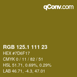 カラーコード: RGB 125.1 111 23 | qconv.com