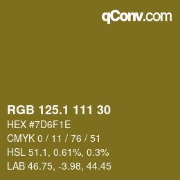 カラーコード: RGB 125.1 111 30 | qconv.com