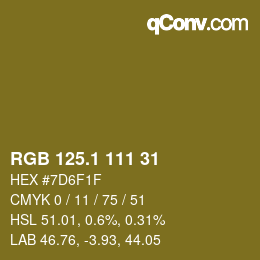 カラーコード: RGB 125.1 111 31 | qconv.com