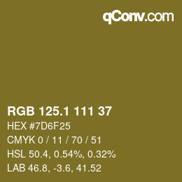 カラーコード: RGB 125.1 111 37 | qconv.com