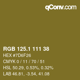 カラーコード: RGB 125.1 111 38 | qconv.com