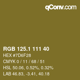 カラーコード: RGB 125.1 111 40 | qconv.com