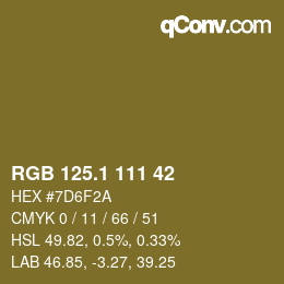 カラーコード: RGB 125.1 111 42 | qconv.com