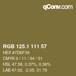 カラーコード: RGB 125.1 111 57 | qconv.com
