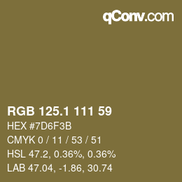 カラーコード: RGB 125.1 111 59 | qconv.com