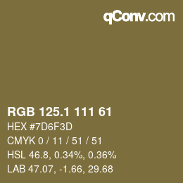 カラーコード: RGB 125.1 111 61 | qconv.com